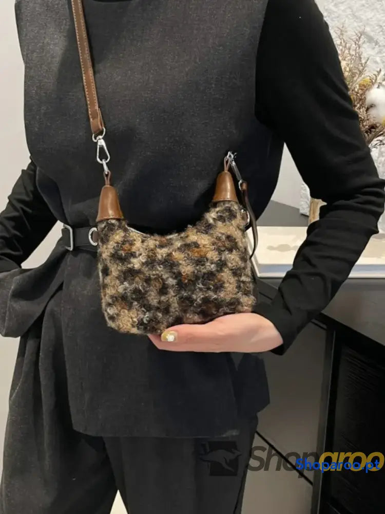 Fuzzy Polyester Mini Handbag with Zipper