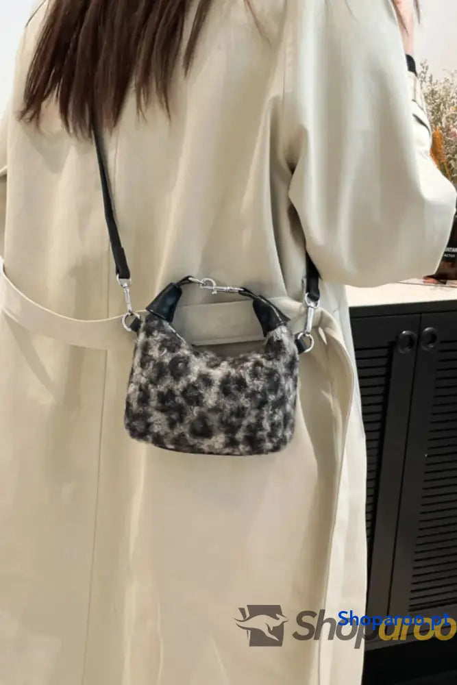 Fuzzy Polyester Mini Handbag with Zipper