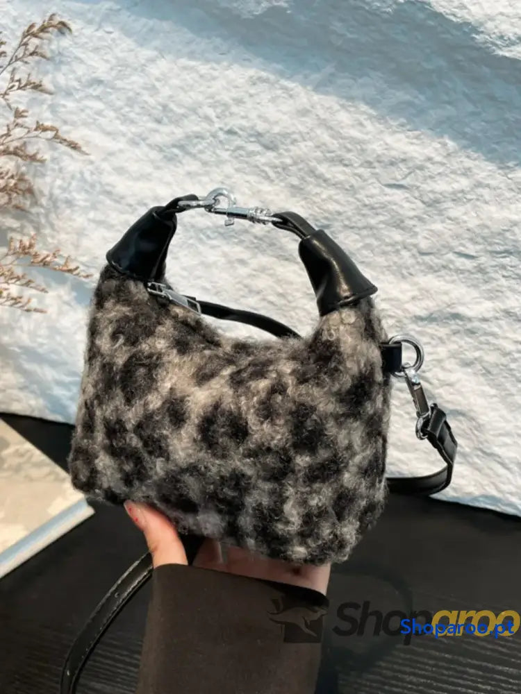 Fuzzy Polyester Mini Handbag with Zipper