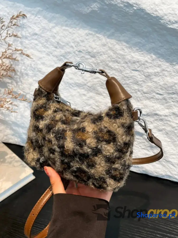 Fuzzy Polyester Mini Handbag with Zipper