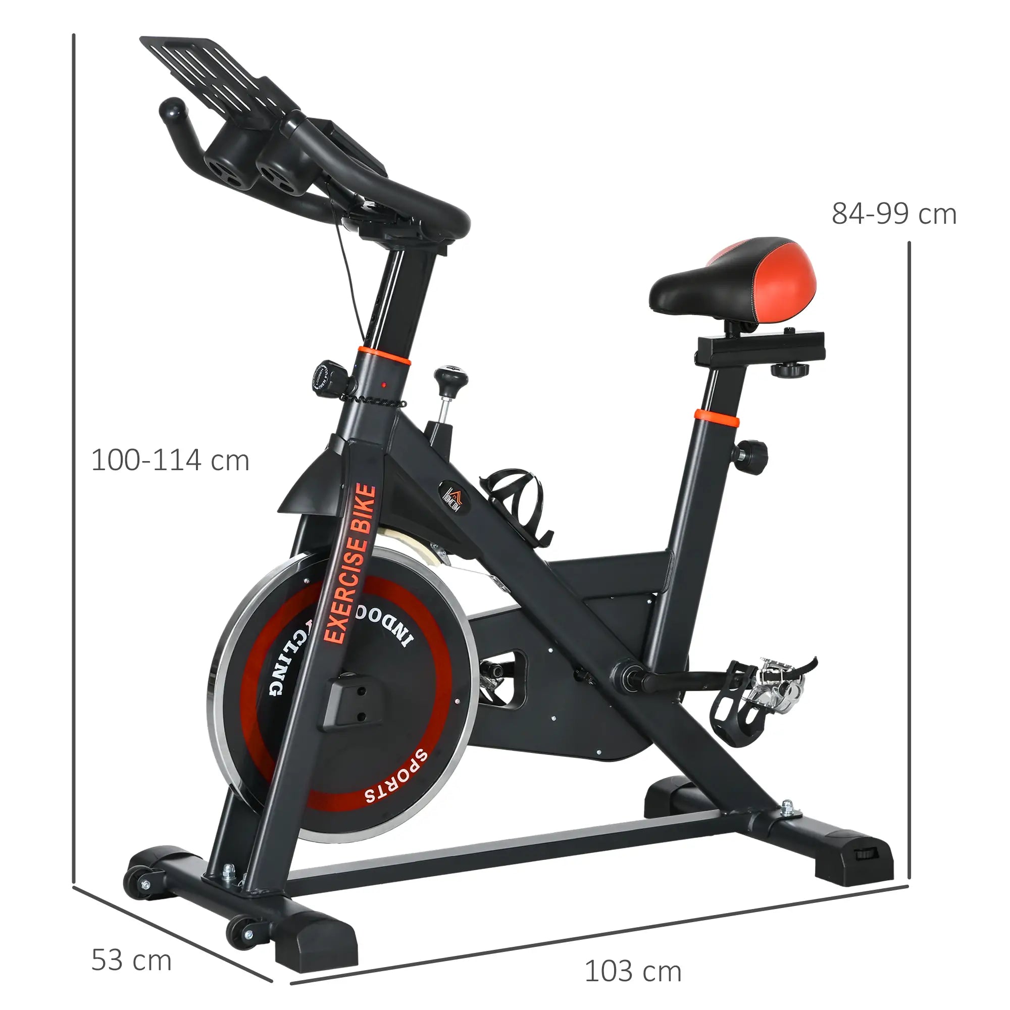 Bicicleta Estática com Resistência Ajustável Volante de Inércia de 8 kg Ecrã LCD Guiador e Assento Ajustável 103x53x100-114 cm Preto e Vermelho