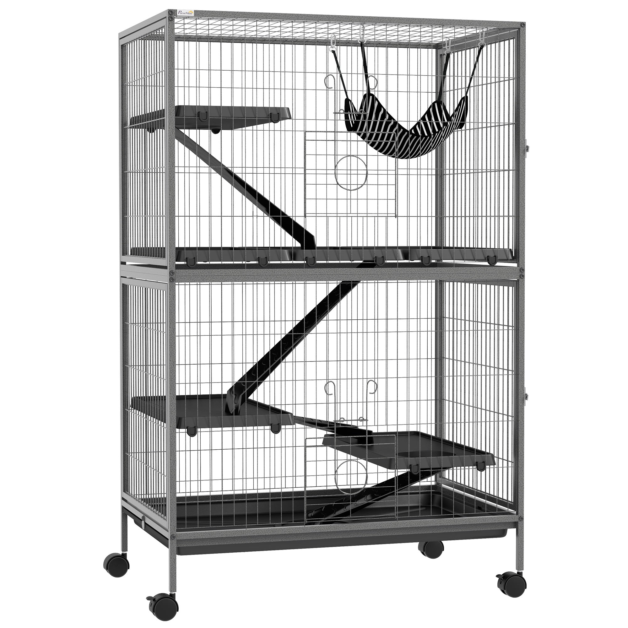 Gaiola para Roedores 80x52x128 cm com Rodas e 4 Níveis Cinza Escuro
