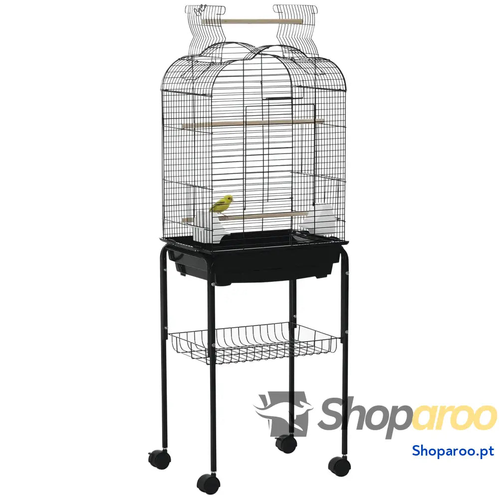 Gaiola para Passáros com Rodas Suporte e Acessórios Preto 130cm