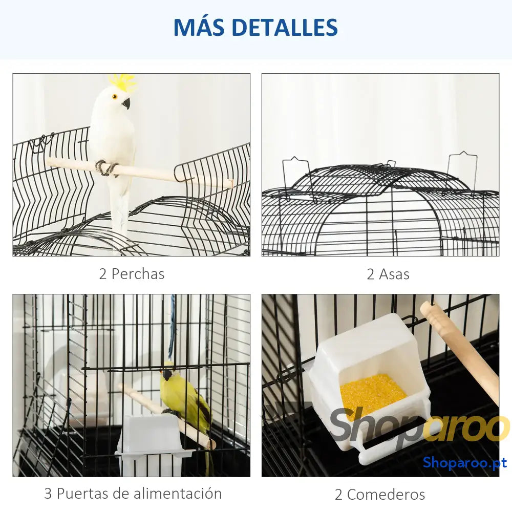 Gaiola para Passáros com Rodas Suporte e Acessórios Preto 130cm