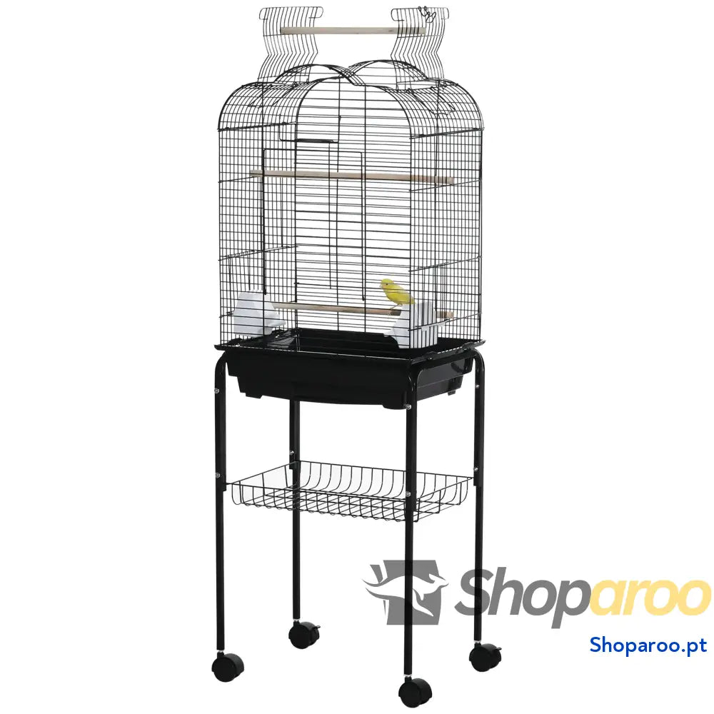 Gaiola para Passáros com Rodas Suporte e Acessórios Preto 130cm