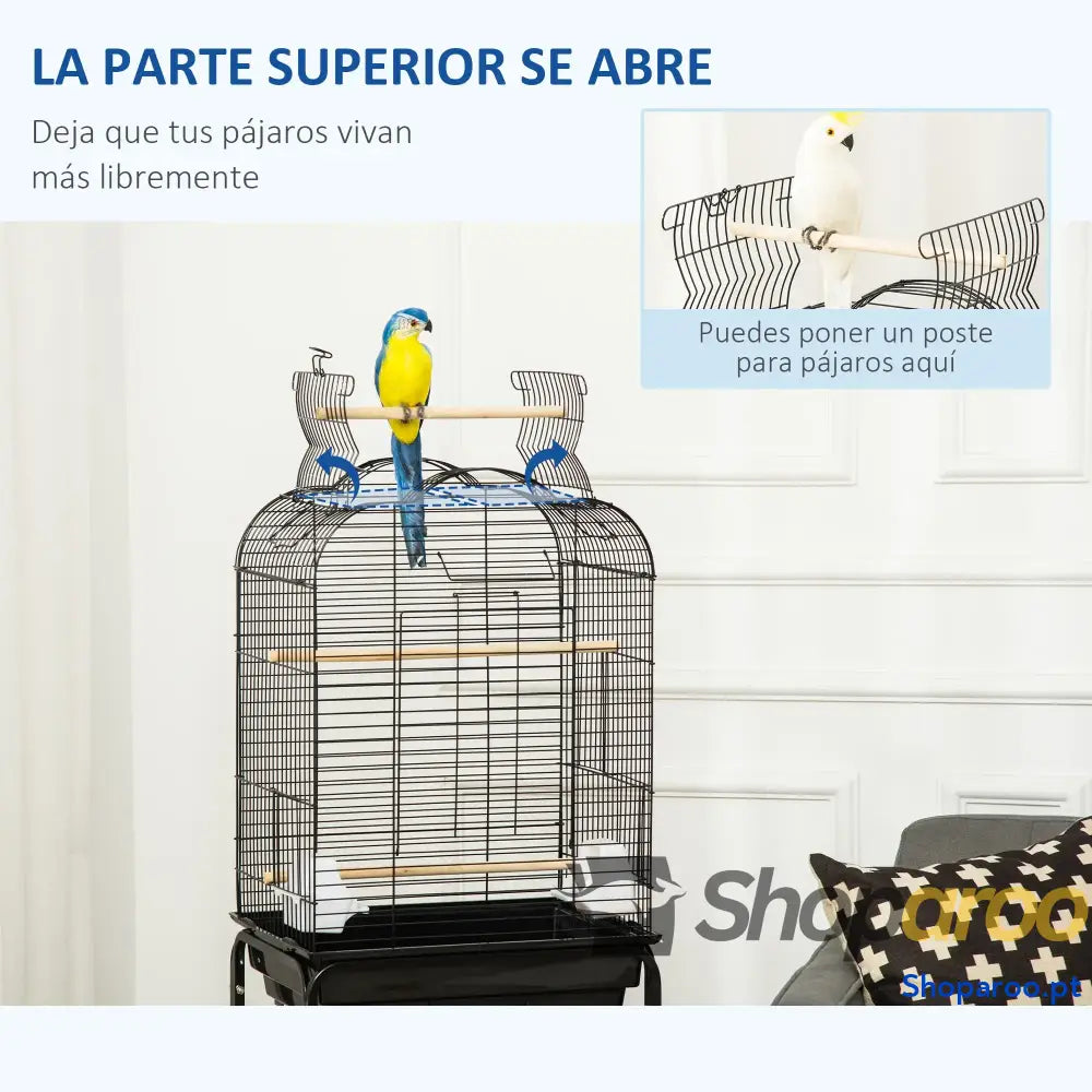 Gaiola para Passáros com Rodas Suporte e Acessórios Preto 130cm