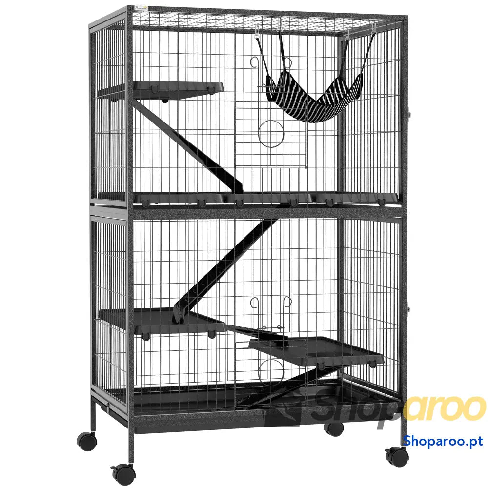 Gaiola para Roedores 80x52x128 cm com Rodas e 4 Níveis Cinza Escuro