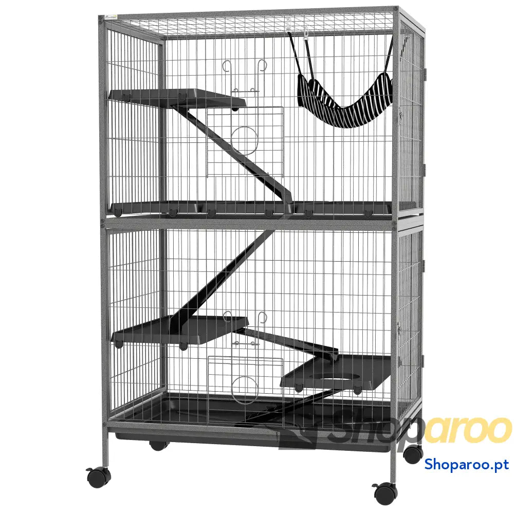 Gaiola para Roedores 80x52x128 cm com Rodas e 4 Níveis Cinza Escuro