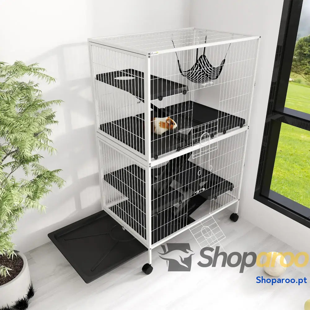 Gaiola para Roedores 80x52x128 cm com Rodas e 4 Níveis Cinza Escuro