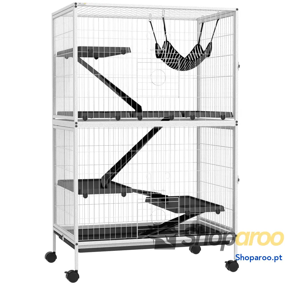 Gaiola para Roedores 80x52x128 cm com Rodas e 4 Níveis Cinza Escuro