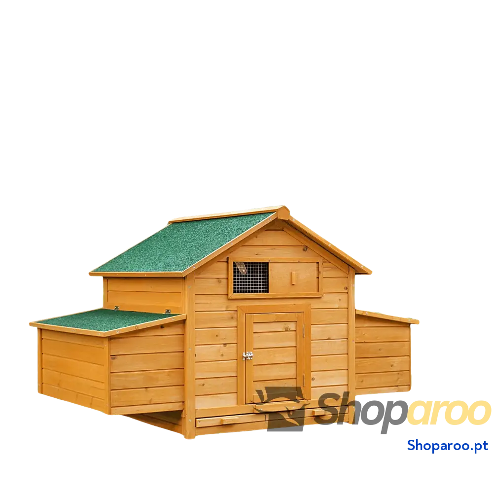 Galinheiro para Exterior 150x100x96,5 cm de Madeira com 2 Ninhos Bandeja Amovível Cinza e Branco