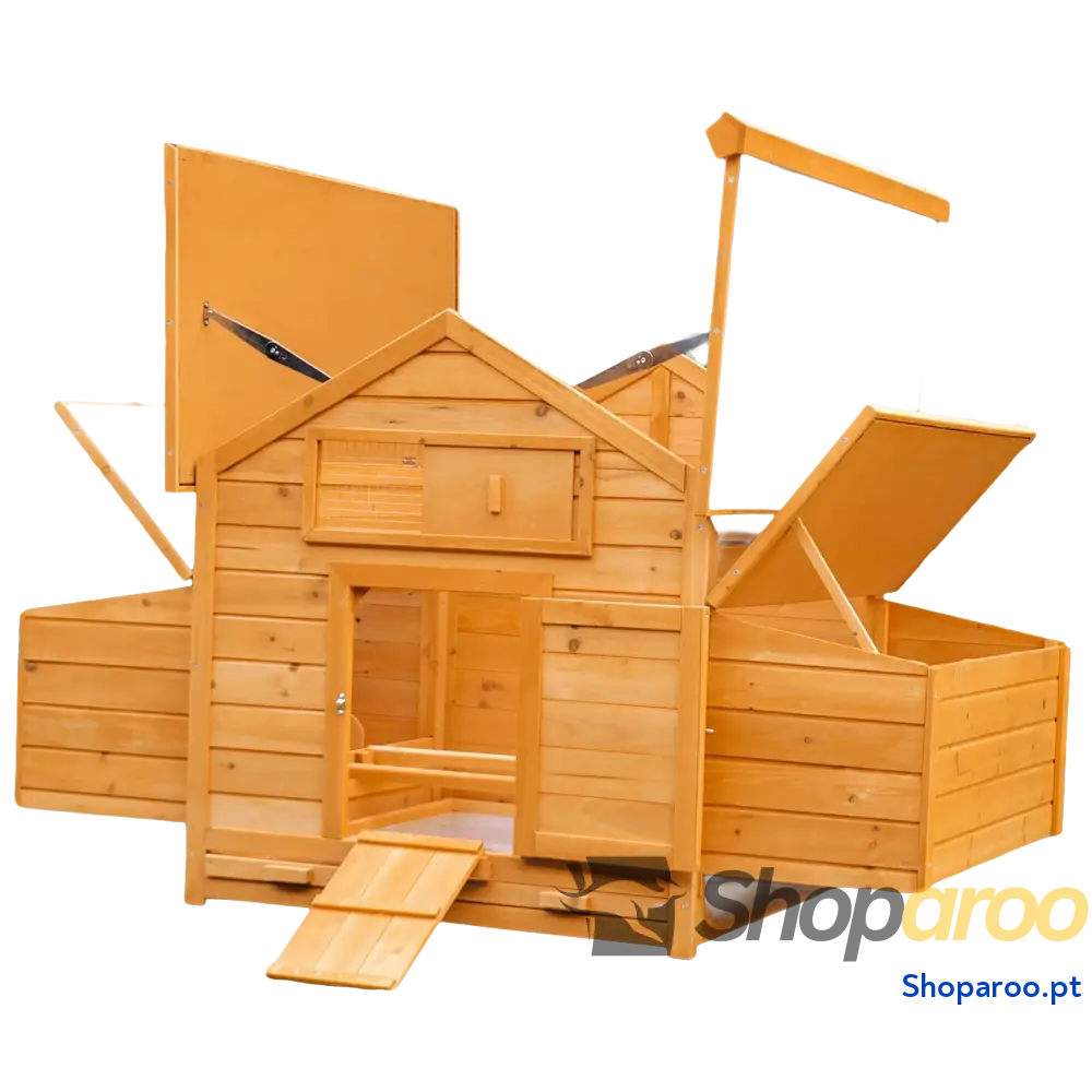 Galinheiro para Exterior 150x100x96,5 cm de Madeira com 2 Ninhos Bandeja Amovível Cinza e Branco