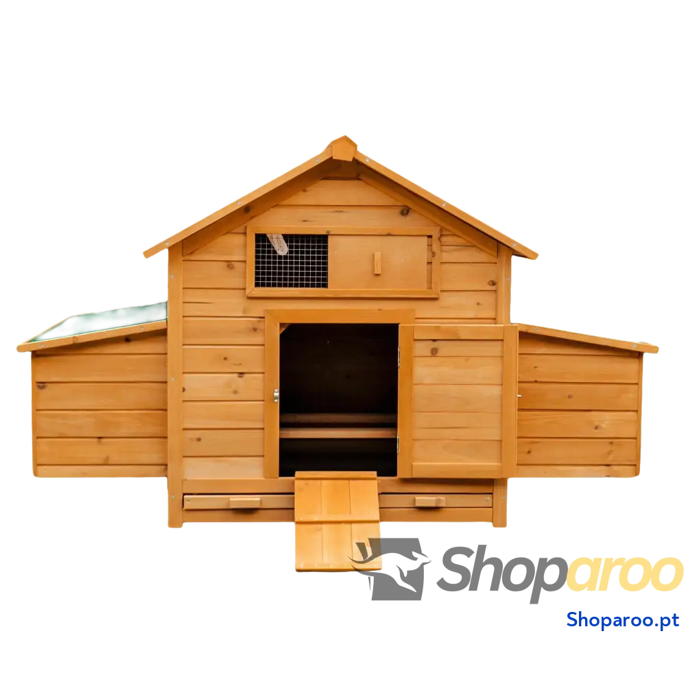 Galinheiro para Exterior 150x100x96,5 cm de Madeira com 2 Ninhos Bandeja Amovível Cinza e Branco