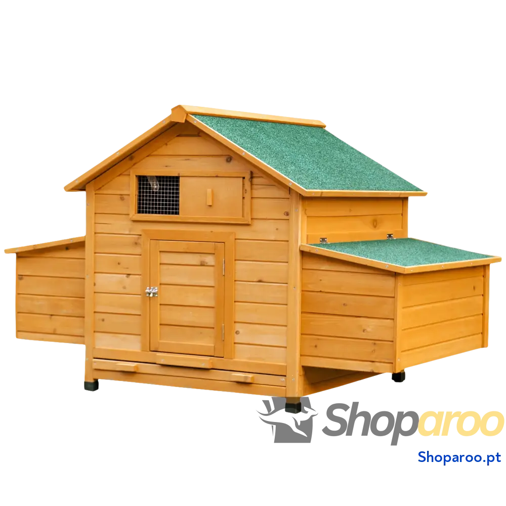 Galinheiro para Exterior 150x100x96,5 cm de Madeira com 2 Ninhos Bandeja Amovível Cinza e Branco