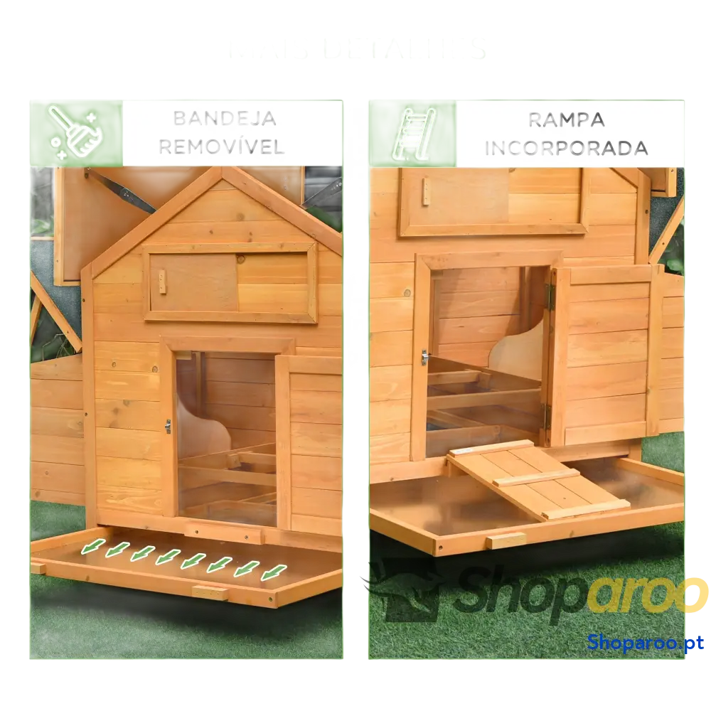 Galinheiro para Exterior 150x100x96,5 cm de Madeira com 2 Ninhos Bandeja Amovível Cinza e Branco