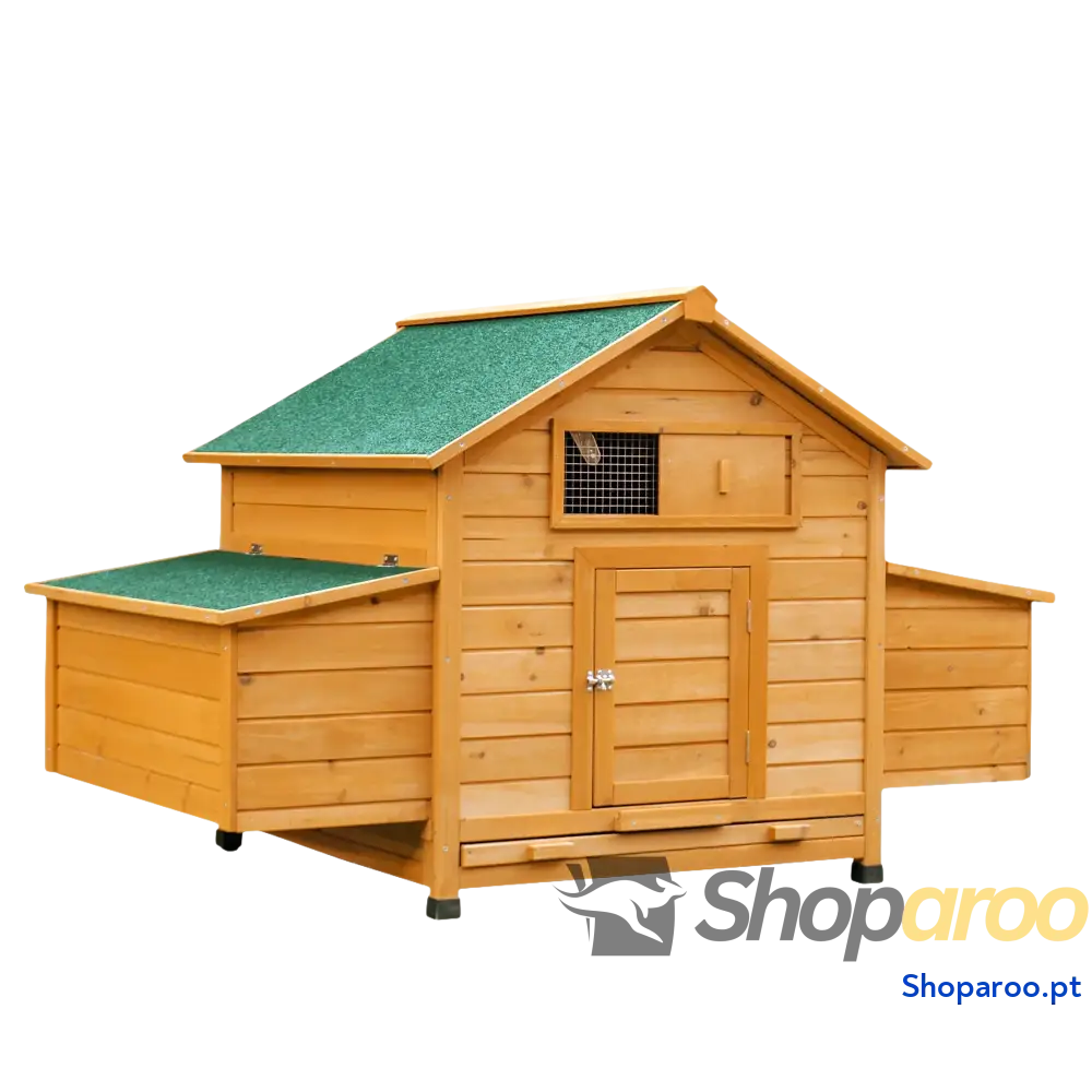 Galinheiro para Exterior 150x100x96,5 cm de Madeira com 2 Ninhos Bandeja Amovível Cinza e Branco
