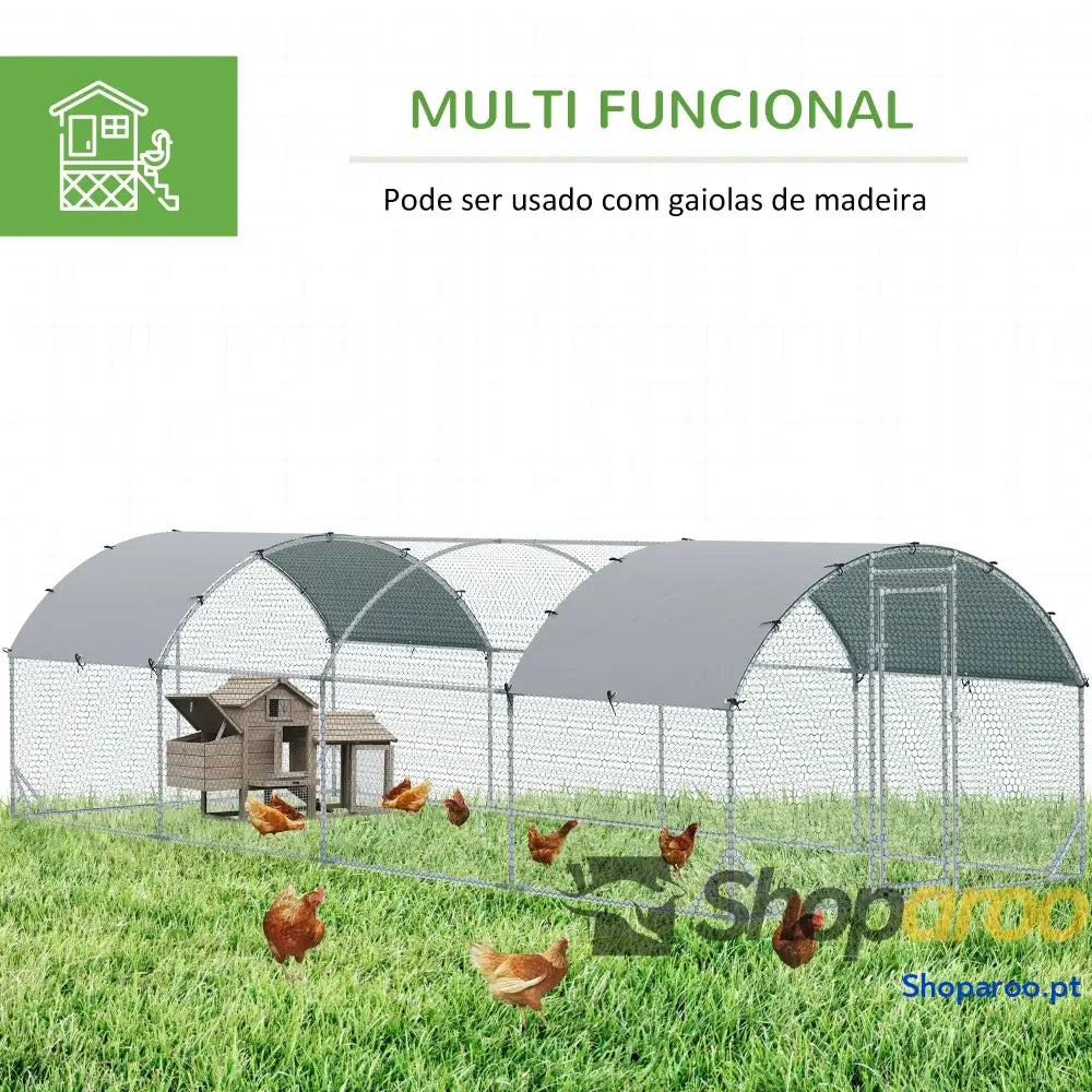Galinheiro para Exterior 16-24 Galinhas de Aço Galvanizado com Teto Tecido Oxford 2,8x7,60x1,97 m Prata
