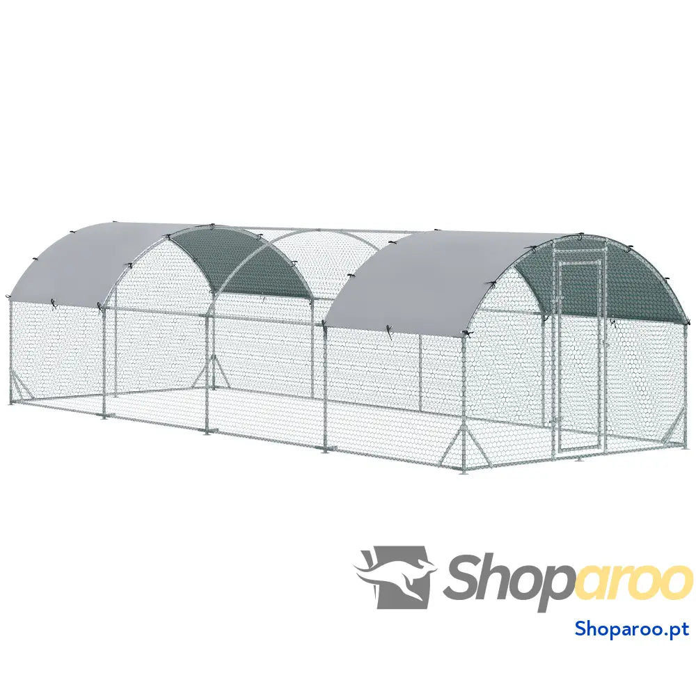 Galinheiro para Exterior 16-24 Galinhas de Aço Galvanizado com Teto Tecido Oxford 2,8x7,60x1,97 m Prata