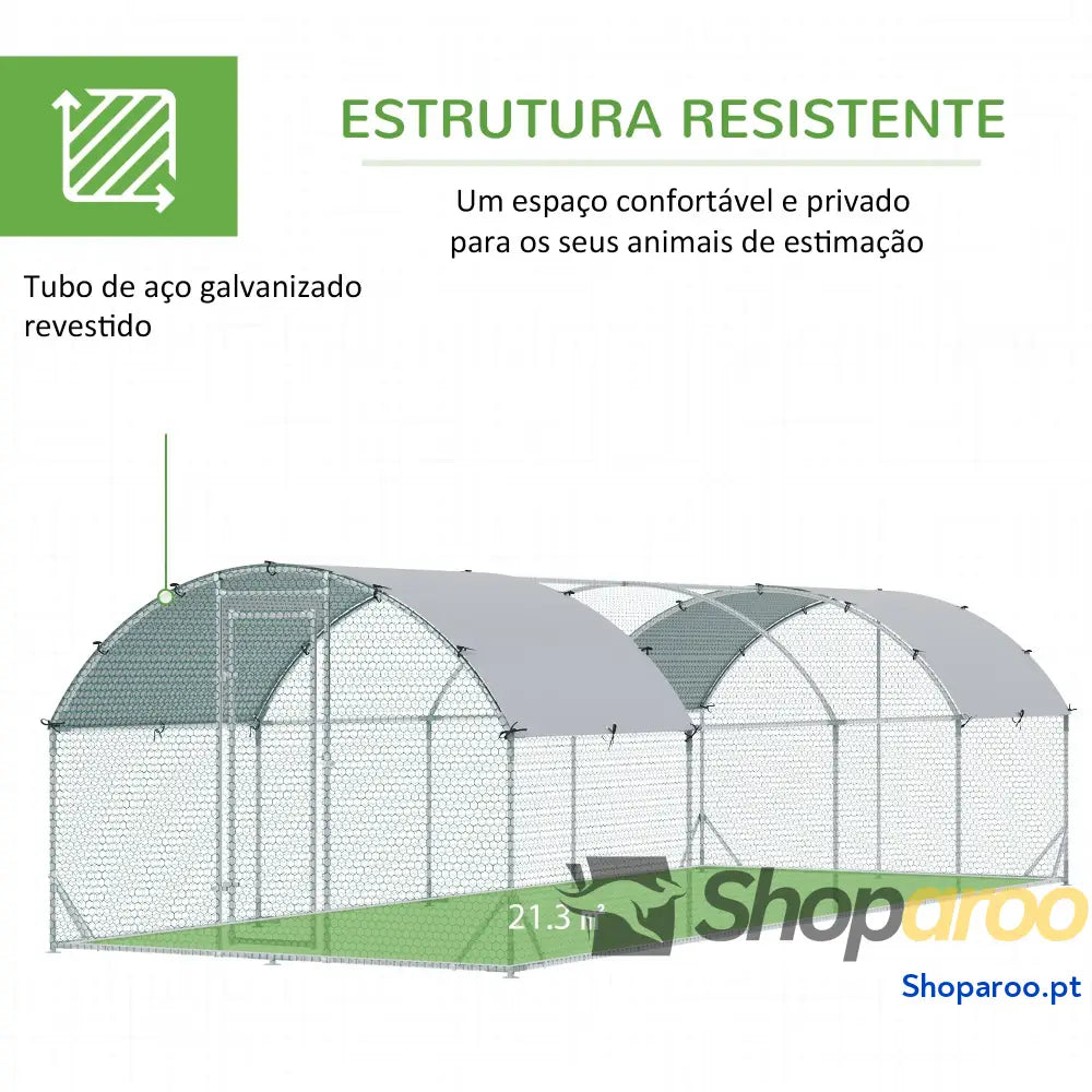 Galinheiro para Exterior 16-24 Galinhas de Aço Galvanizado com Teto Tecido Oxford 2,8x7,60x1,97 m Prata