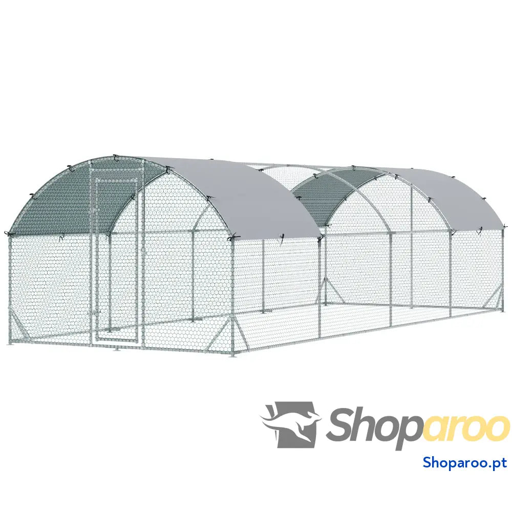 Galinheiro para Exterior 16-24 Galinhas de Aço Galvanizado com Teto Tecido Oxford 2,8x7,60x1,97 m Prata
