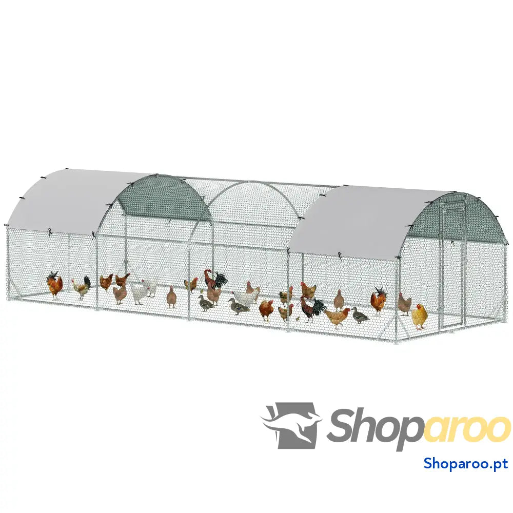 Galinheiro para Exterior 16-24 Galinhas de Aço Galvanizado com Teto Tecido Oxford 2,8x7,60x1,97 m Prata