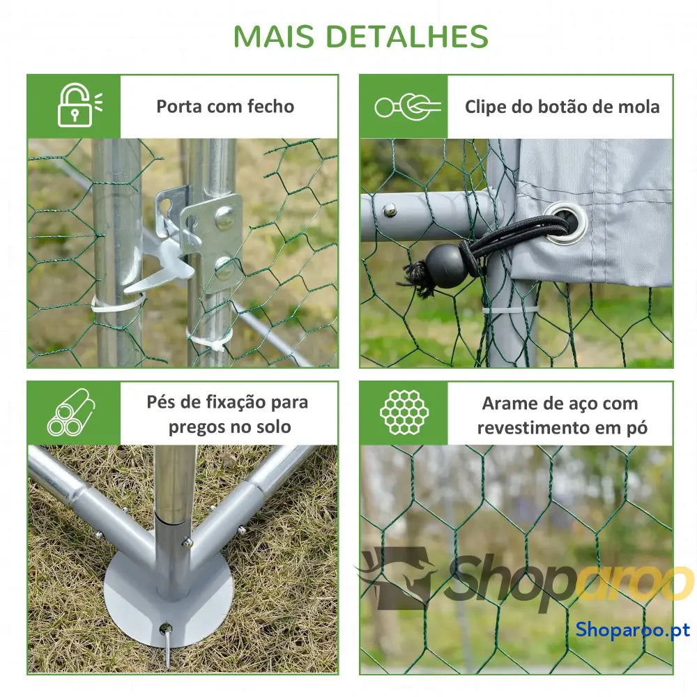 Galinheiro para Exterior 16-24 Galinhas de Aço Galvanizado com Teto Tecido Oxford 2,8x7,60x1,97 m Prata
