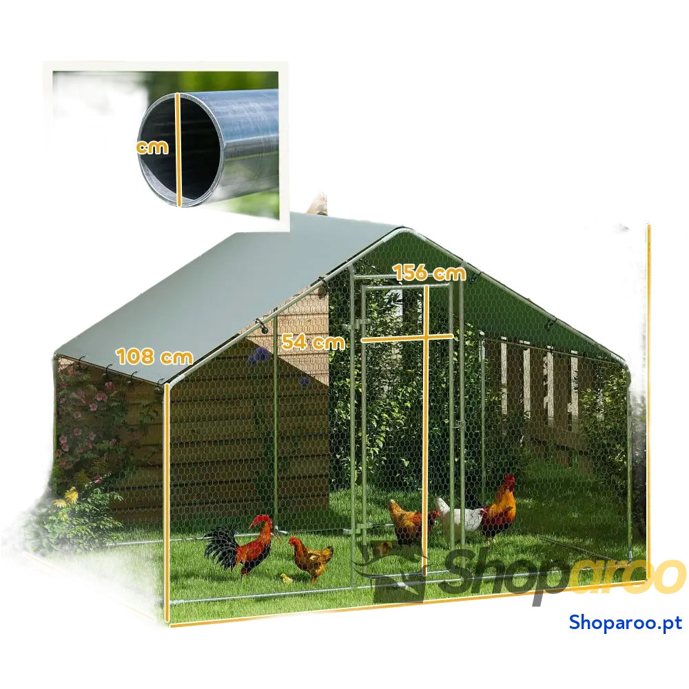 Galinheiro para Exterior 3x1,7x1,9 cm de Aço Galvanizado com Cobertura Anti UV 5-8 Galinhas Prata