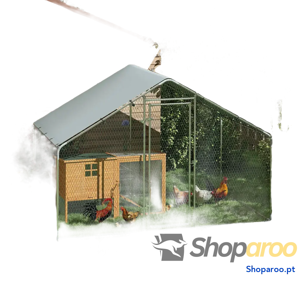 Galinheiro para Exterior 3x1,7x1,9 cm de Aço Galvanizado com Cobertura Anti UV 5-8 Galinhas Prata