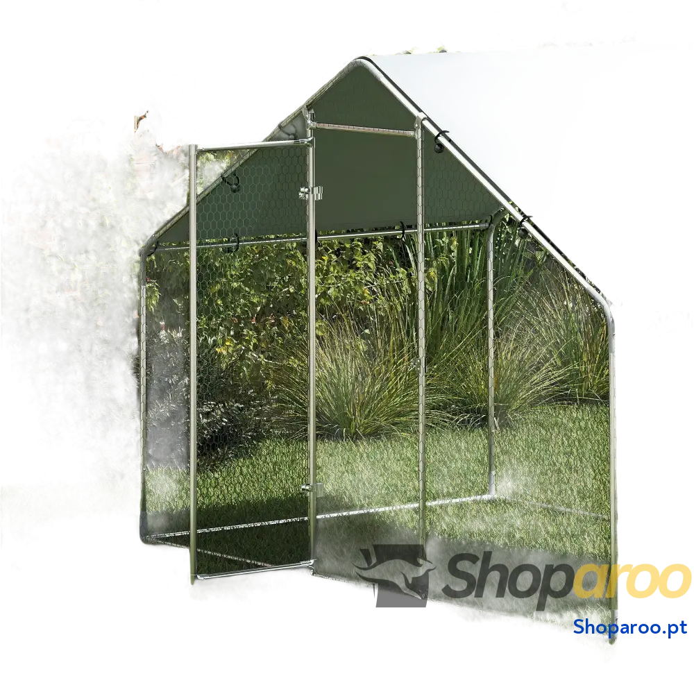 Galinheiro para Exterior 3x1,7x1,9 cm de Aço Galvanizado com Cobertura Anti UV 5-8 Galinhas Prata