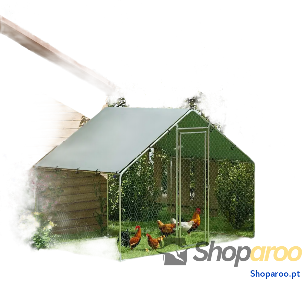 Galinheiro para Exterior 3x1,7x1,9 cm de Aço Galvanizado com Cobertura Anti UV 5-8 Galinhas Prata