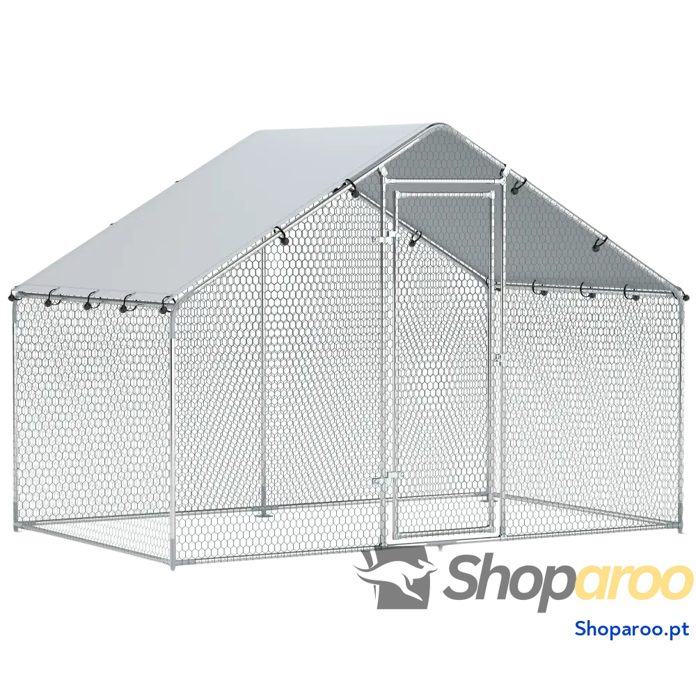 Galinheiro para Exterior 3x1,7x1,9 cm de Aço Galvanizado com Cobertura Anti UV 5-8 Galinhas Prata