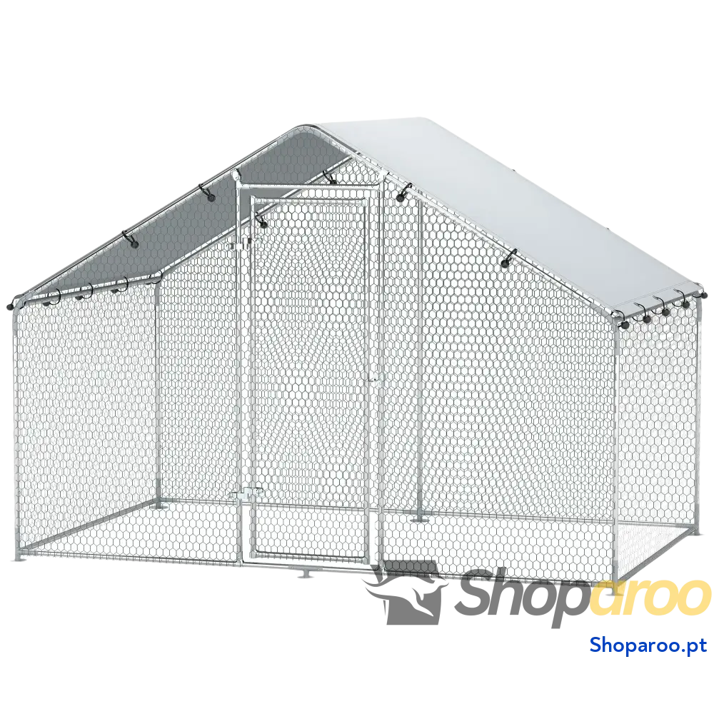 Galinheiro para Exterior 3x1,7x1,9 cm de Aço Galvanizado com Cobertura Anti UV 5-8 Galinhas Prata