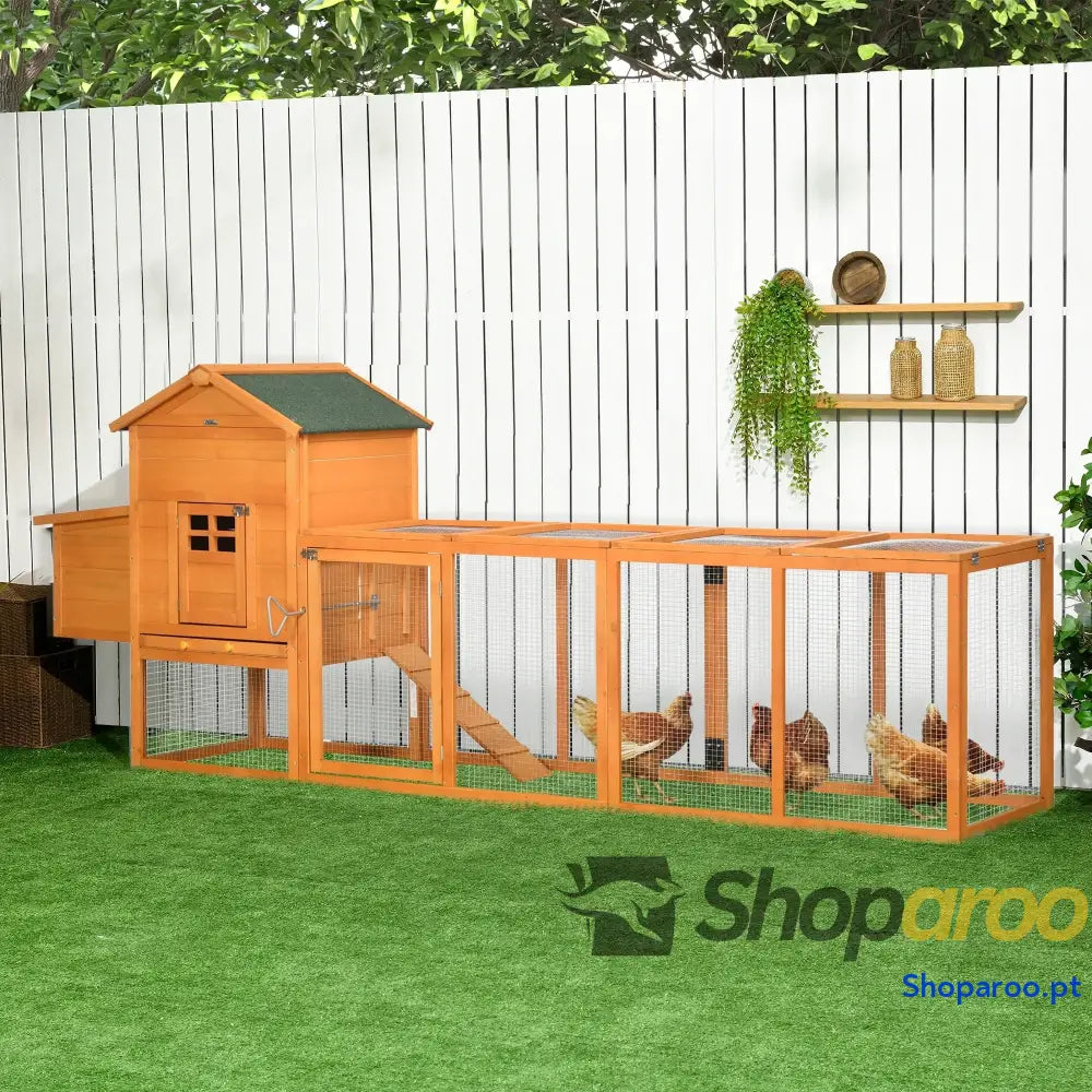 Galinheiro para Exterior de Madeira 10 15 Galinhas com Baloiço Perchas Bandeja Removível e Rampa 315,5x150,5x140,5 cm