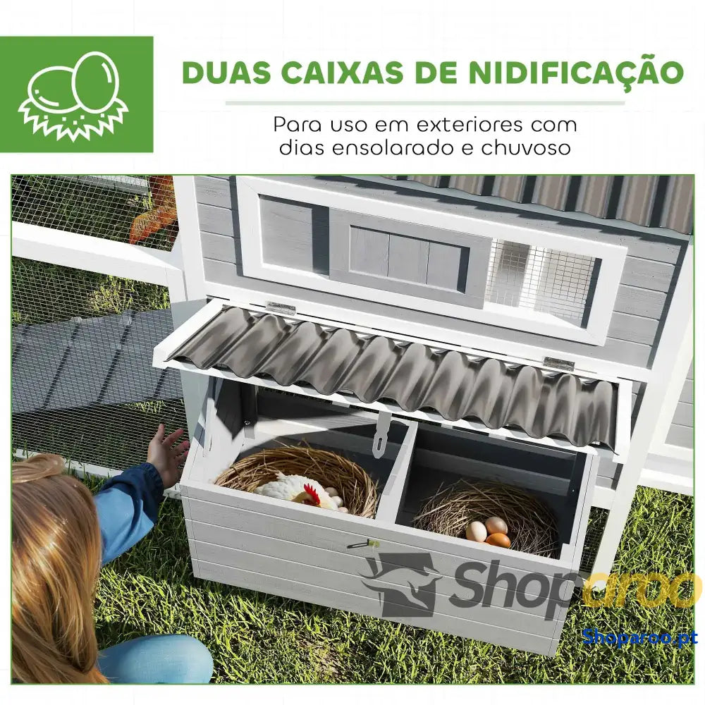 Galinheiro para Exterior de Madeira 10 15 Galinhas com Baloiço Perchas Bandeja Removível e Rampa 315,5x150,5x140,5 cm
