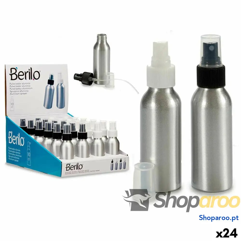 Garrafa Pulverizadora Berilo CH9979-2 Branco Preto Transparente Prateado Alumínio Polipropileno 100 ml (24 Unidades)