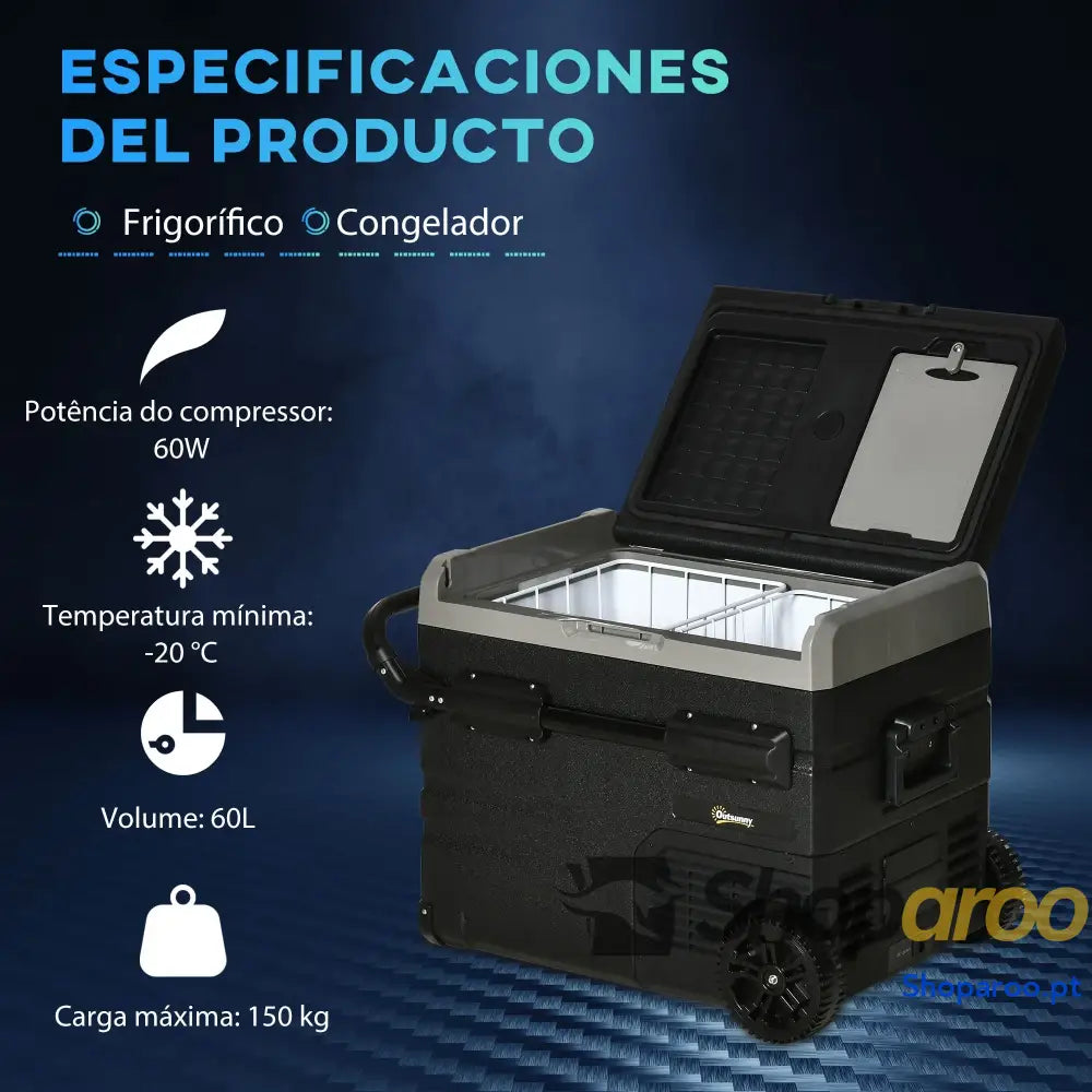 Geleira de Compressor Portátil 60L para Carro com Ecrã LED e Rodas