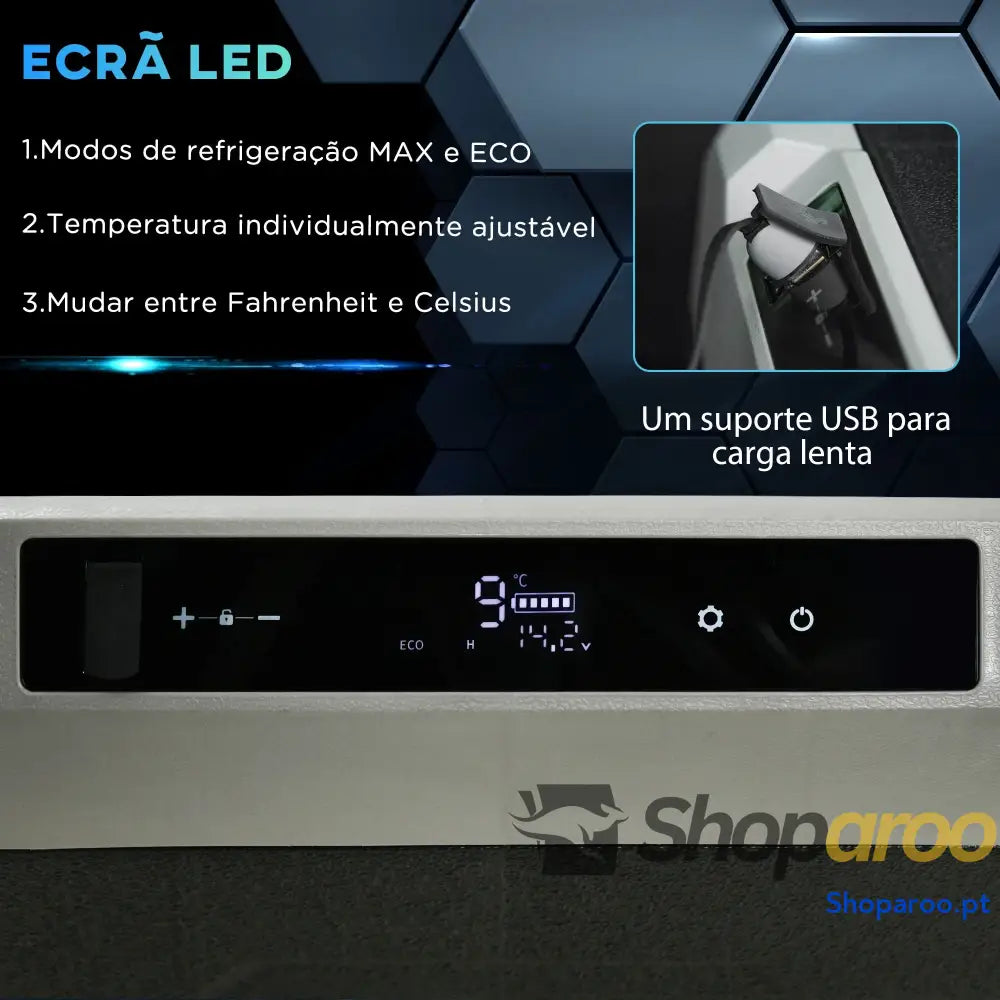 Geleira de Compressor Portátil 60L para Carro com Ecrã LED e Rodas