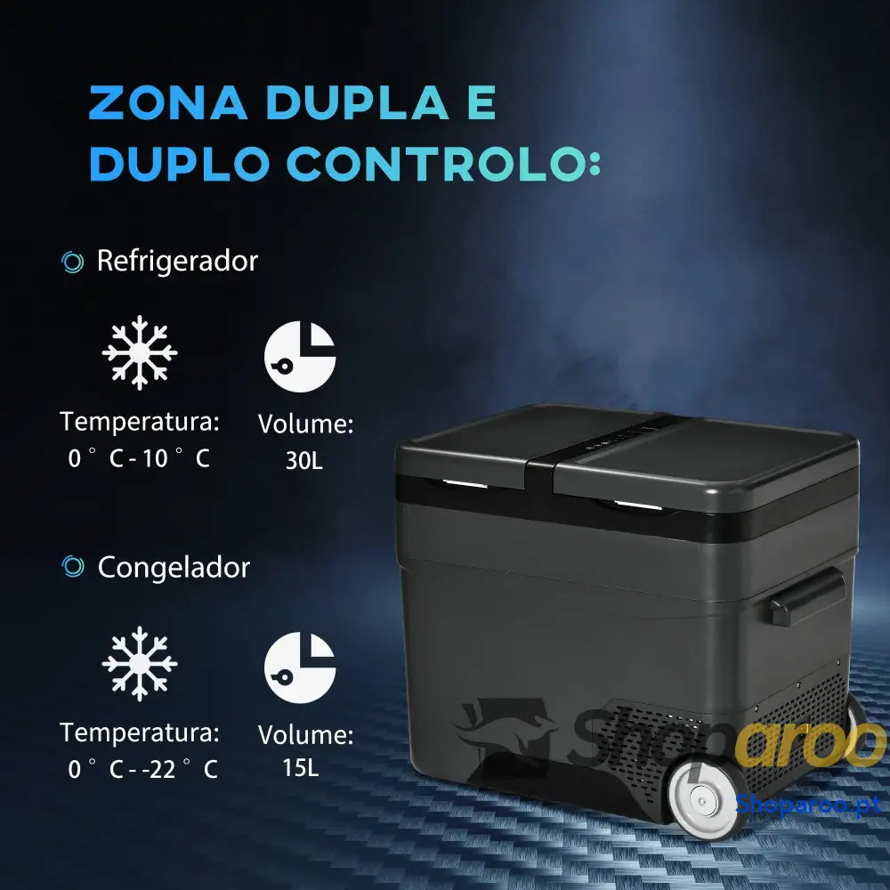 Geleira Elétrica de Compressor Portátil 45L com Duplo Controlo Temperatura