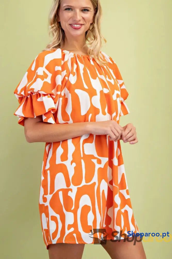 Mini vestido estampado geométrico com mangas balão