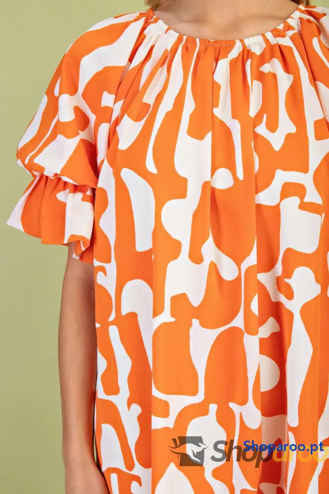 Mini vestido estampado geométrico com mangas balão