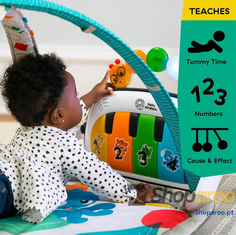 Ginásio musical para bebés 4 em 1 Kickin’ Tunes com piano mais de 70 sons 25 minutos música e luzes arco brincar 7