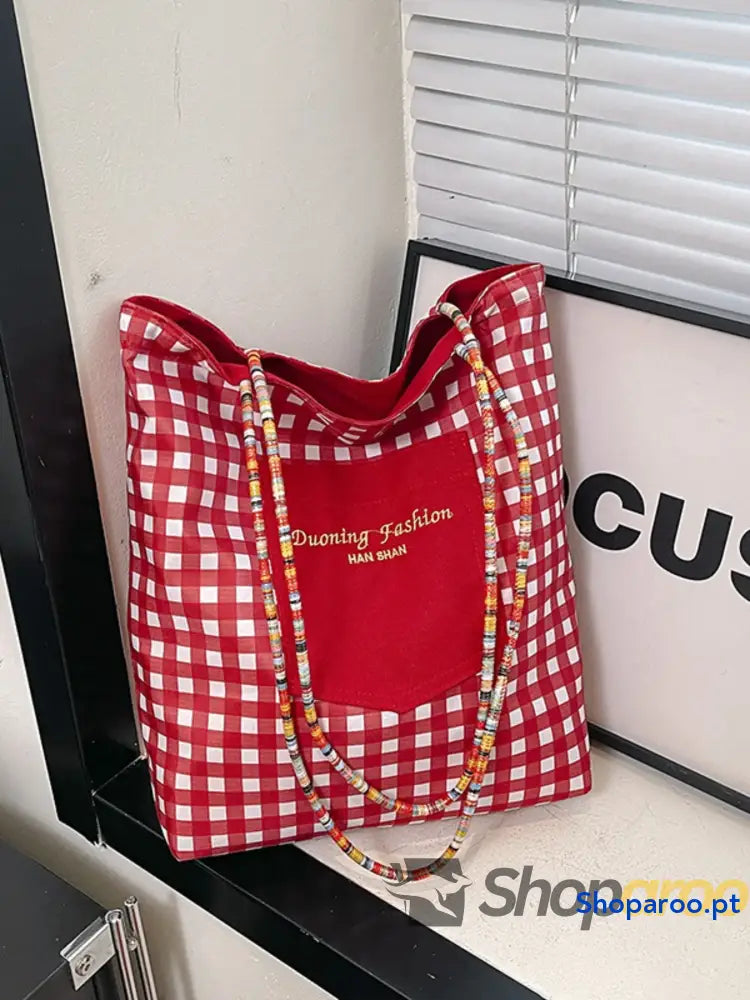 Gingham Pattern Tote Bag