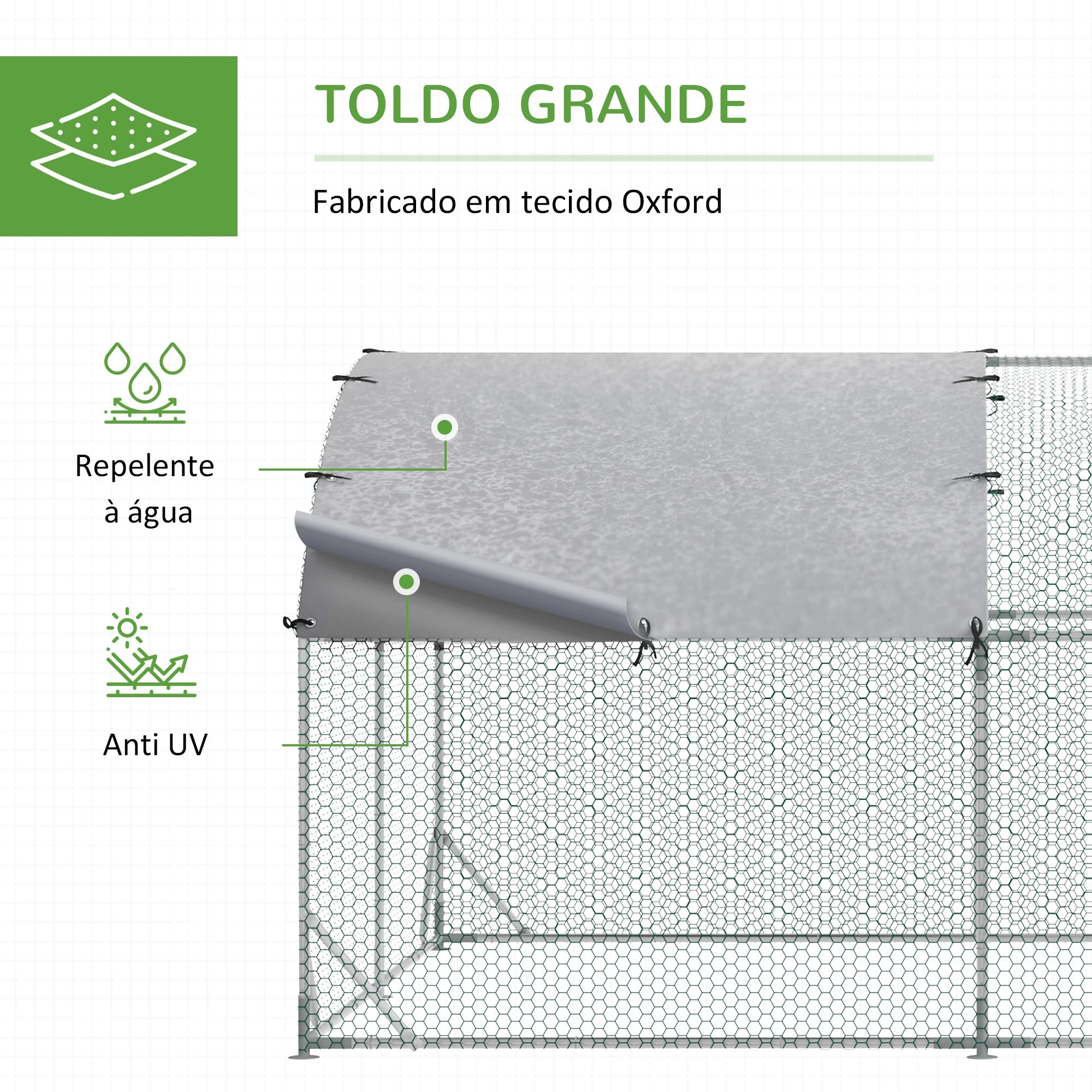 Galinheiro para Exterior para 16-24 Galinhas de Aço Galvanizado com Teto de Tecido Oxford 2,8x7,60x1,97 m Prata