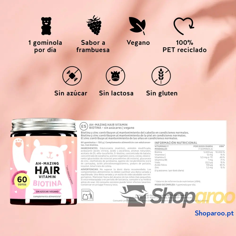 Vitaminas para Cabelos Gominolas Veganas com Biotina e Zinco
