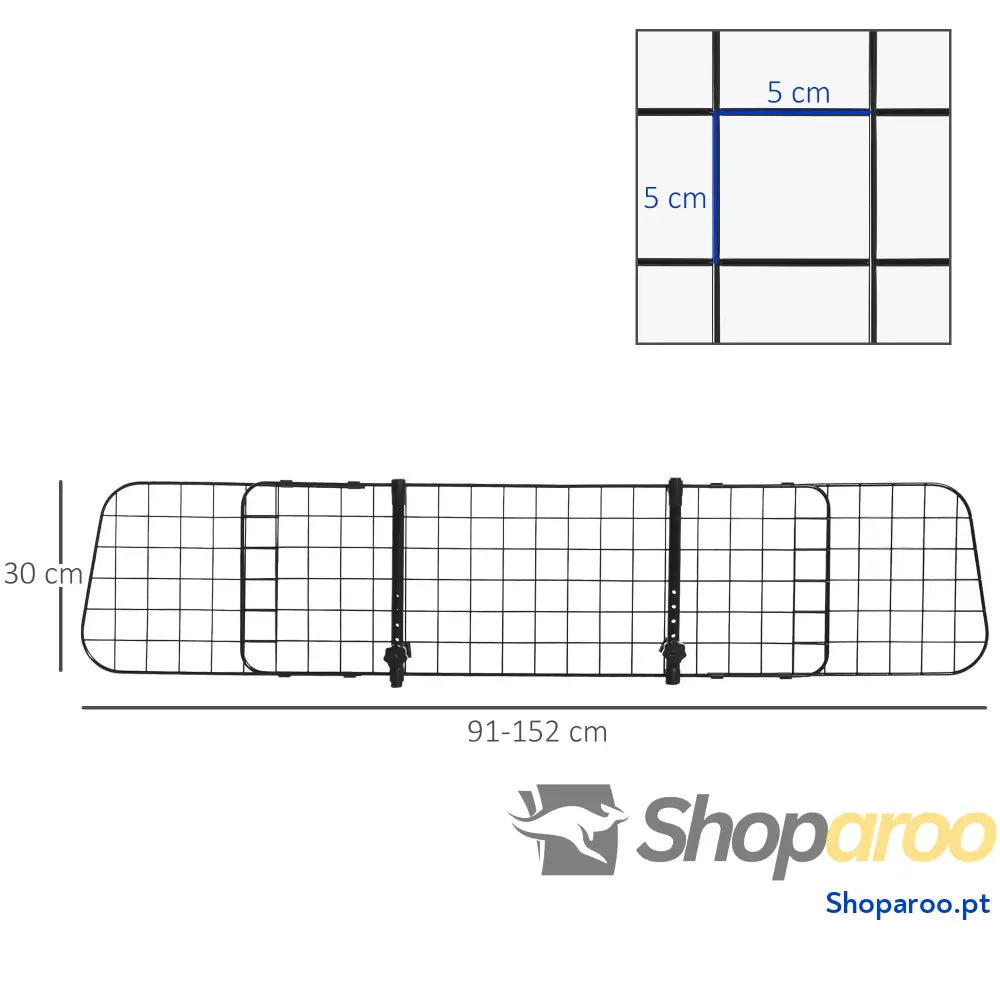 Grade de Segurança Carro para Cães Extensível Universal com Largura Ajustável 91-152x30cm Preto