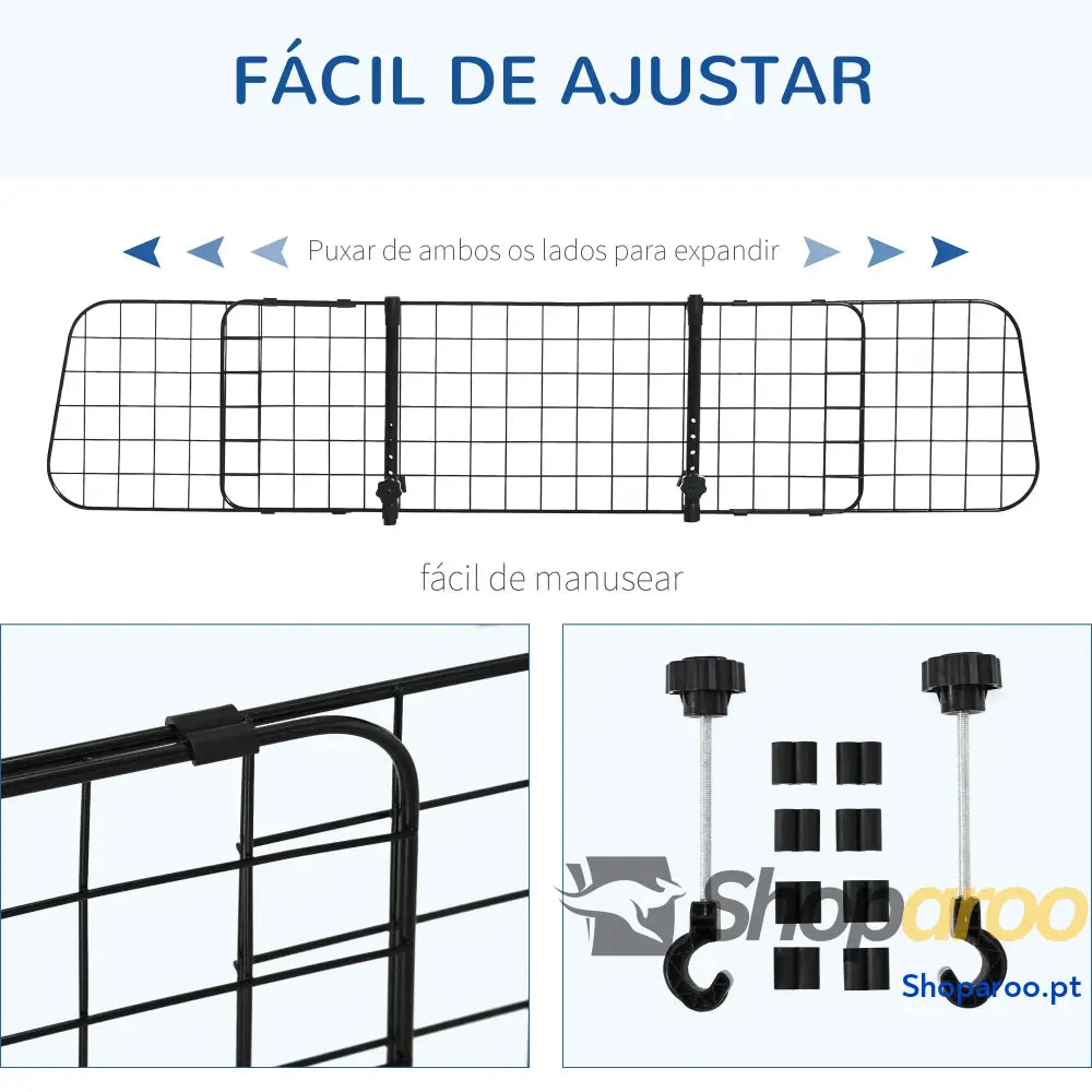 Grade de Segurança Carro para Cães Extensível Universal com Largura Ajustável 91-152x30cm Preto