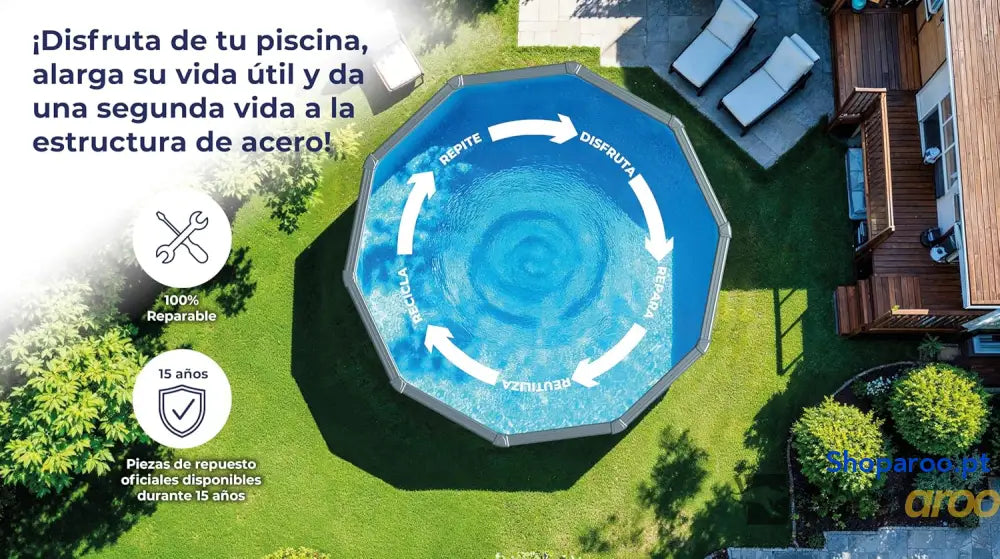 Gre KIT300W Piscina de aço elevada redonda com aspeto madeira piscinas removíveis para jardim 300 x 120 cm pacífico