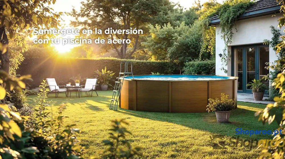 Gre KIT300W Piscina de aço elevada redonda com aspeto madeira piscinas removíveis para jardim 300 x 120 cm pacífico