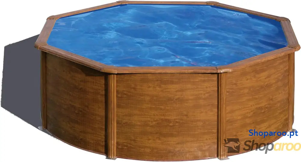 Gre KIT300W Piscina de aço elevada redonda com aspeto madeira piscinas removíveis para jardim 300 x 120 cm pacífico
