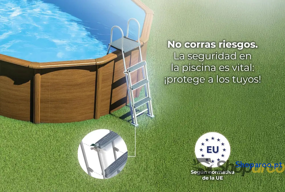 Gre KIT300W Piscina de aço elevada redonda com aspeto madeira piscinas removíveis para jardim 300 x 120 cm pacífico